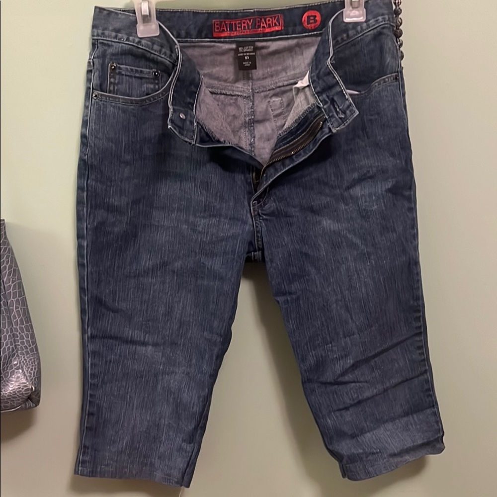 Blue Jean Shorts with Relaxed Fit and Knee Length